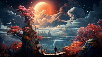 a surreal dreamscape, with fantastical elements and a blend of reality and imagination 