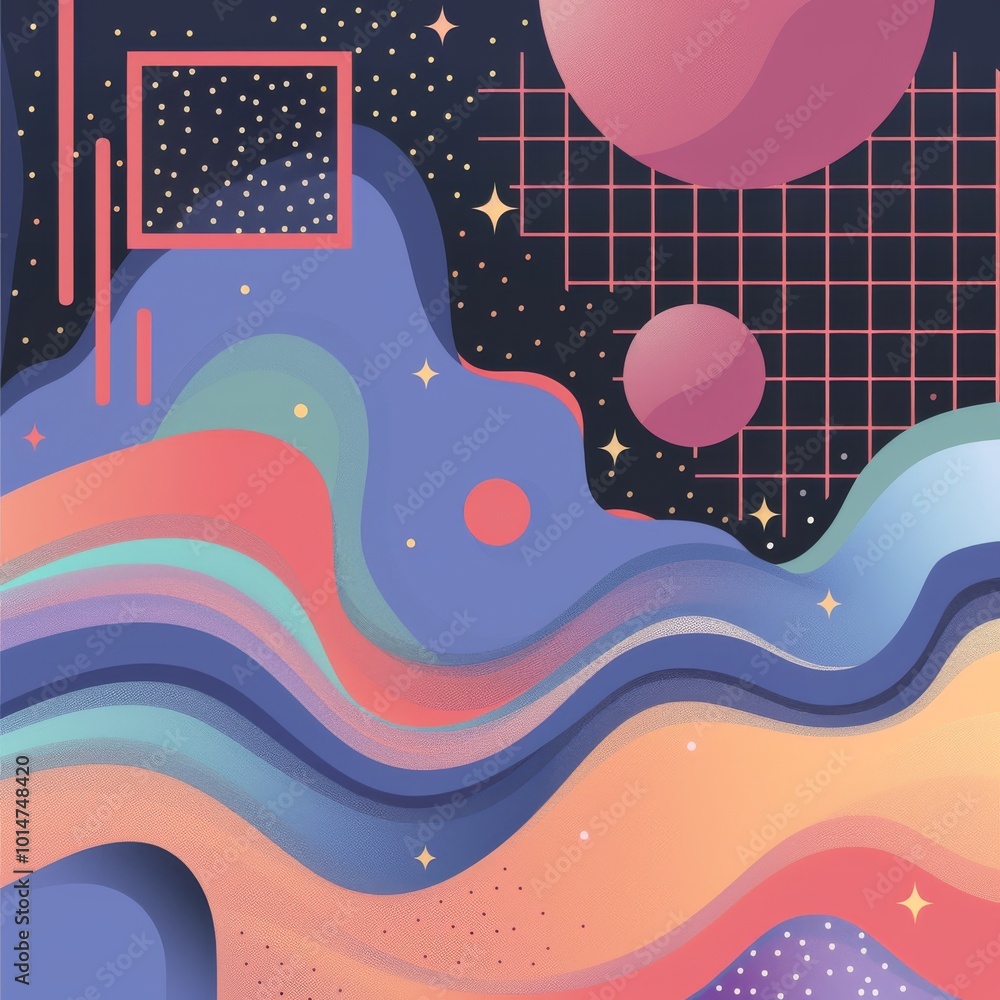 Poster surreal lofi background with abstract shapes.
