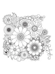 flower doodle coloring pages, line art flowers.