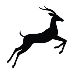 Bold Gazelle Silhouette in Mid-Leap - Black and White Vector Illustration for Nature Designs