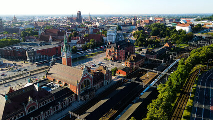 Fototapeta premium city ​​European ancient architecture port city aerial photography Gdansk Poland