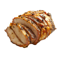 Juicy sliced grilled pork roast on transparent background