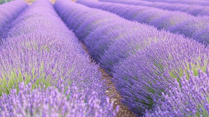 Naklejka premium Lavender Fields in Full Bloom Under Clear Sky