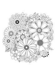 flower doodle coloring pages, line art flowers.