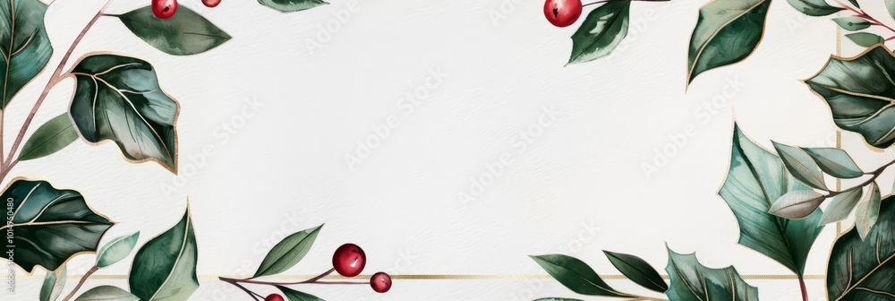 Poster green leaves and red berries frame a blank space, perfect for adding text or design.