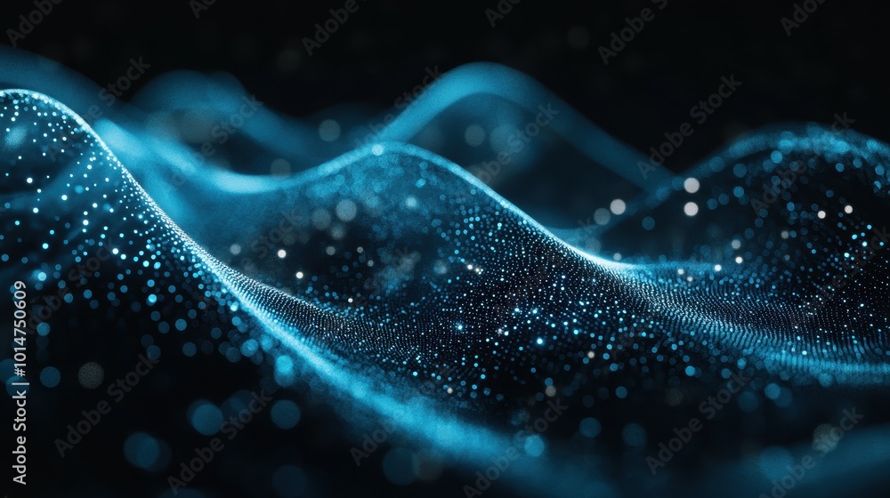 Poster abstract representation of glowing waves with particles, suggesting motion and depth.