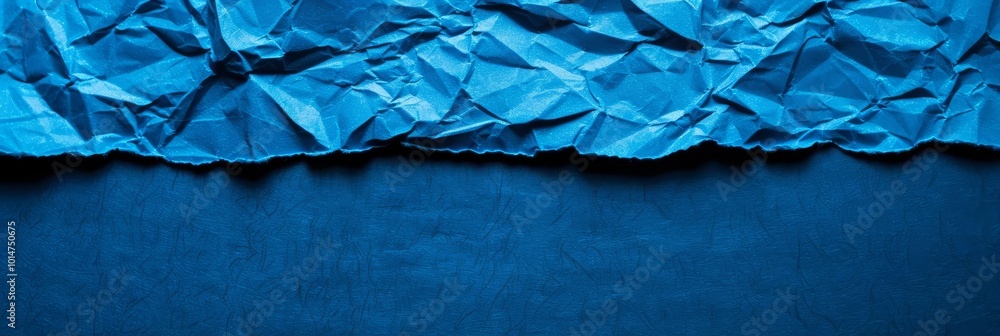 Poster abstract blue crumpled paper texture background with copy space.