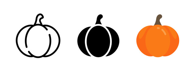 Cute pumpkin icon. Halloween symbol. Autumn harvest vector illustration. Pumpkin pictogram