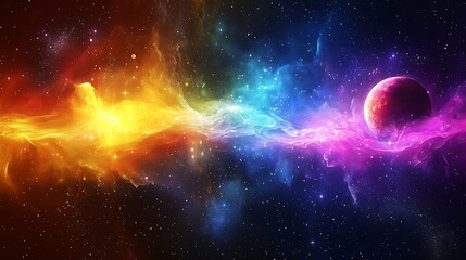Obraz premium Colorful Nebula with Planet and Stars Space Background