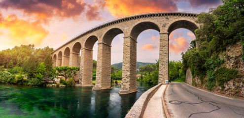 Pont-aqueduc de Galas (Galas Aqueduct Bridge) national historic monument over river Sorgue,...