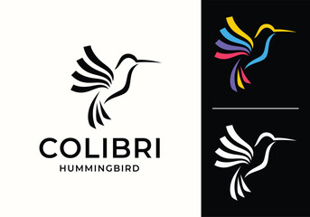 hummingbird colibri abstract colorful logo icon vector design illustration