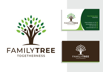 tree family people unity logo and business card design template