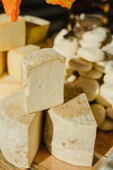 A collection of Italian cheeses. Farm products, farm, fair