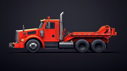 Fototapeta premium Red heavy duty tow truck isolated on black background