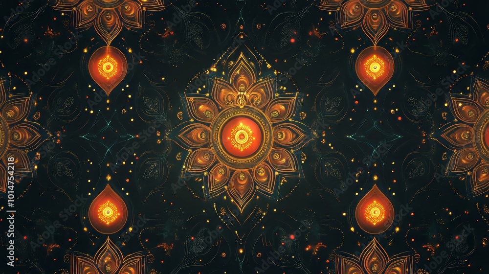 Aufkleber diwali background with a repeating pattern of lights and decorations.