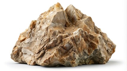 Fototapeta premium Natural mountain rock isolate on a white background, ideal for textures and backgrounds, enhancing nature-inspired designs with a rugged, organic aesthetic and earthy tones.
