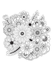 flower doodle coloring pages, line art flowers.