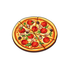 Pepperoni pizza with cheese, mushrooms, and green peppers in slices. Perfect for food blogs, menu designs, and restaurant marketing material.Generative AI