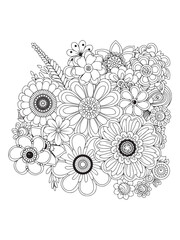 flower doodle coloring pages, line art flowers.