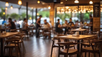Blur coffee shop or cafe restaurant, Blurred restaurant background with some people and chefs working