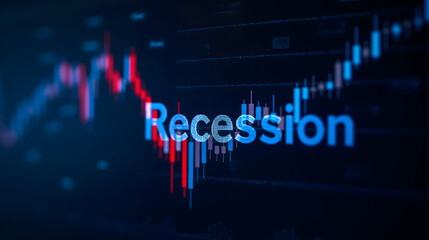Fototapeta premium Financial chart with recession text indicating market downturn