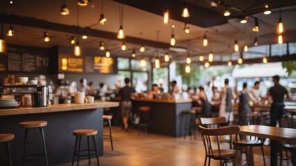 Blur coffee shop or cafe restaurant, Blurred restaurant background with some people and chefs working