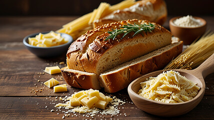 Gluten food flour bread pasta top view. Ai generative