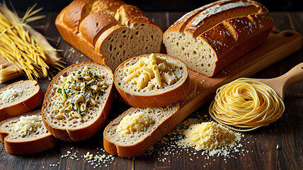 Gluten food flour bread pasta top view. Ai generative