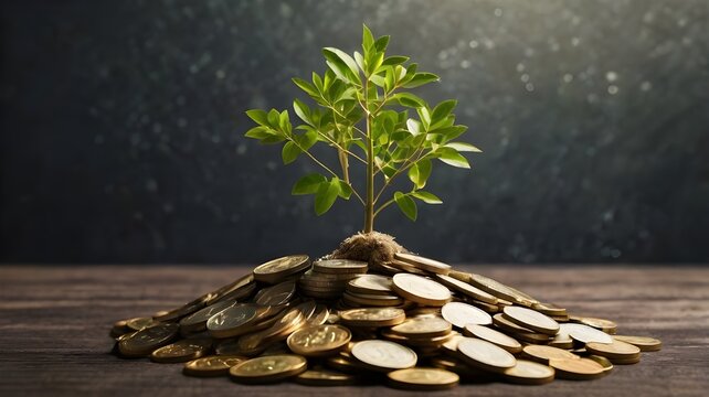 Small_tree_that_grows_on_a_pile_of_money_Financial_investment, tree on money, fanacial, cash plant, cash