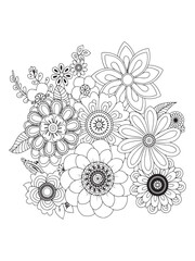 flower doodle coloring pages, line art flowers.