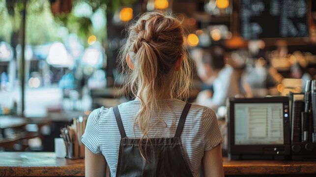 Barista preparing drinks at a coffee shop counter - Powered by Adobe