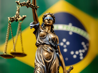 Statue of Justice against the background of the Brazilian flag. Neural network AI generated art
