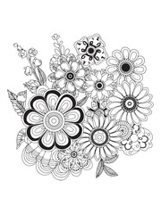flower doodle coloring pages, line art flowers.