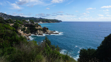 View of the sea coast in Lloret de Mar, Costa Brava, Catalonia, Spain.