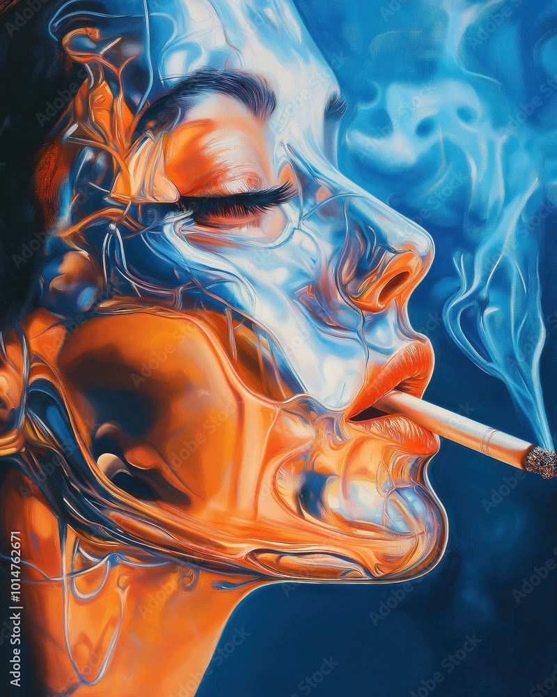 Poster a woman smoking a cigarette is the face of a smoker