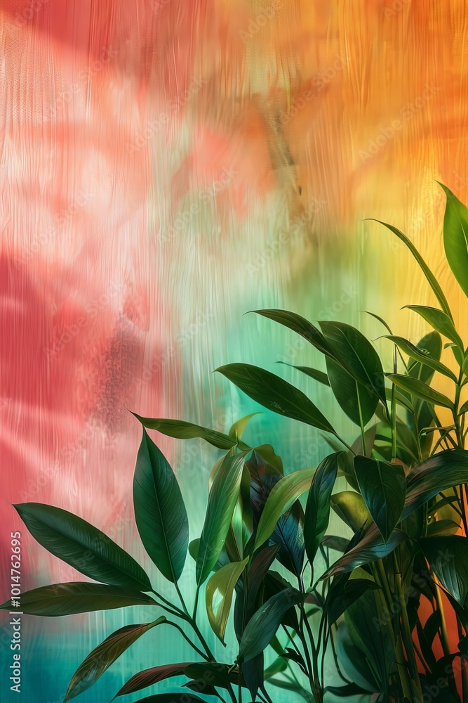 Aufkleber greenery arrangement in front of abstract color field