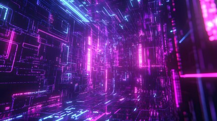 Fototapeta premium 3d render, abstract futuristic ultraviolet background with cyber screen and glowing neon lights. 