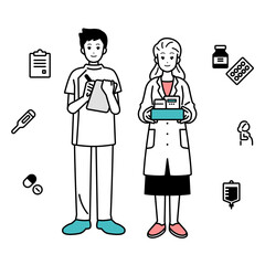 Pharmacist people set, full body illustration.
