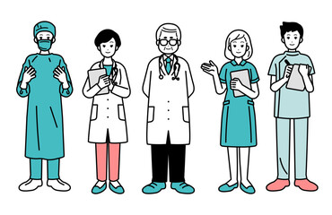 Medical professional people set, full body illustration.
