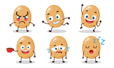 funny potato cartoon character with various pose activity vector illustration