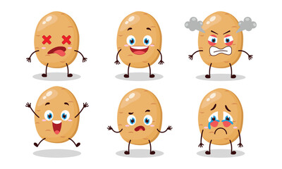 Naklejka premium cute potato cartoon with many expressions vector illustration