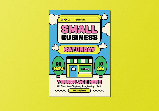 Blue Bold Retro Goofy Small Business Saturday Flyer Layout