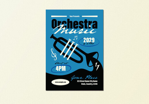 Blue Retro Midcentury Orchestra Music Flyer Layout