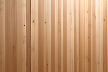 Fototapeta premium A close-up view of a wooden wall featuring vertical planks made of light-colored wood. The texture is smooth, showcasing the natural grain and knots of the wood.