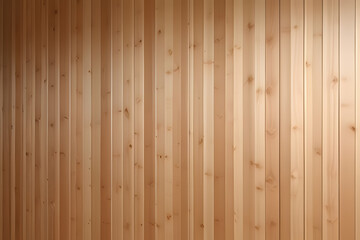 Fototapeta premium A close-up view of a wooden wall featuring vertical planks. The wood has a light, natural finish with visible grain patterns and knots, creating a warm and inviting atmosphere.