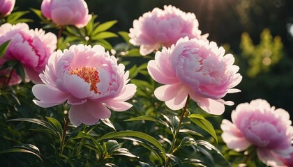 Fototapeta premium The vibrant peony blooms in shades of pink. Generative AI