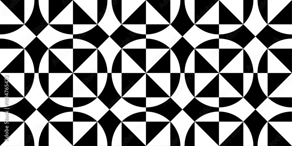 Aufkleber Optical stylish pattern of circles inside rhombuses, and with squares inside. Black and white complex pattern, stylish retro geometry.