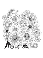 flower doodle coloring pages, line art flowers.
