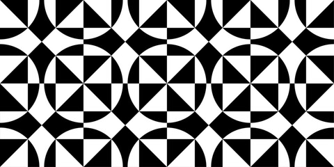 Optical stylish pattern of circles inside rhombuses, and with squares inside. Black and white complex pattern, stylish retro geometry.