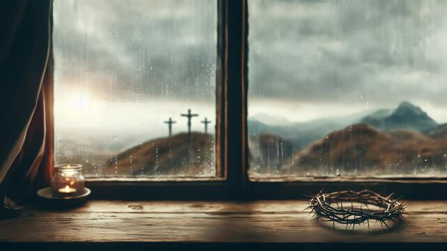 고난주간 _ 예수님의 십자가, 수난, 죽음, 부활 그리고 골고다의 언덕위의 십자가 3개와 예수님의 가시멸류관 _사순절_